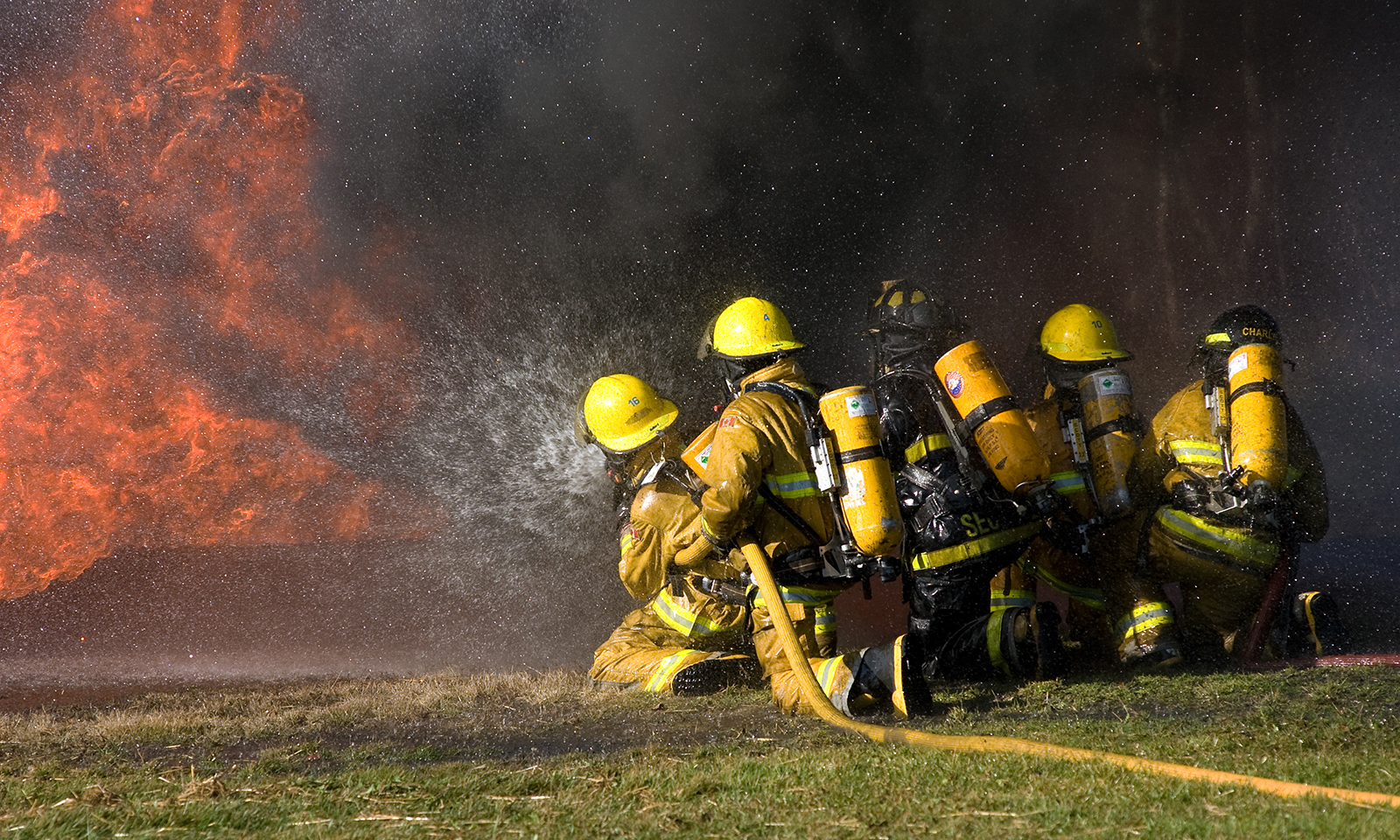 Firefighters battling a blaze